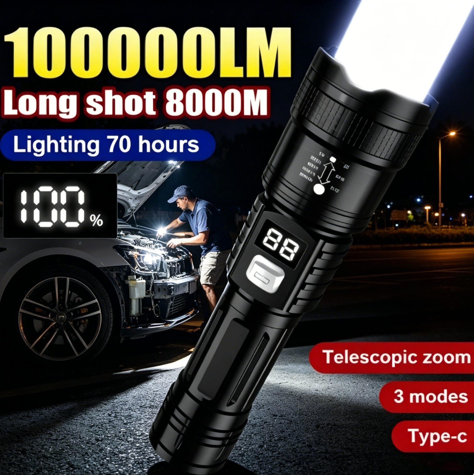 Fishing Light - Lanterna LED Recarregável 100000LM Super Brilhante