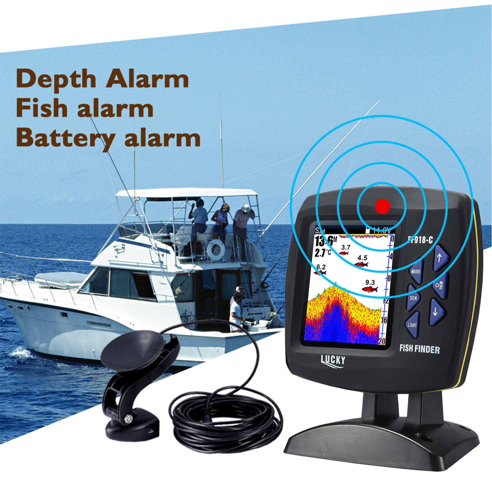 Peixe Finder Wired Transdutor  - Fish Finder Transducer avaliação e preço