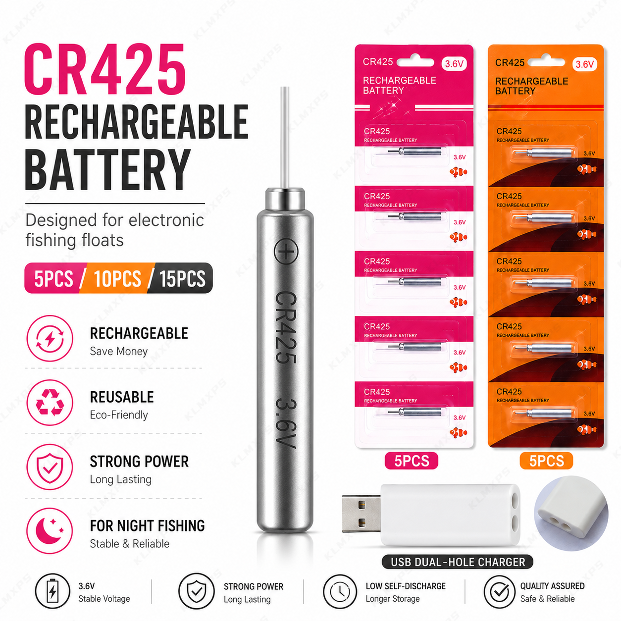 Bateria Recarregável CR425 par - Fish Finder Charger avaliação e preço